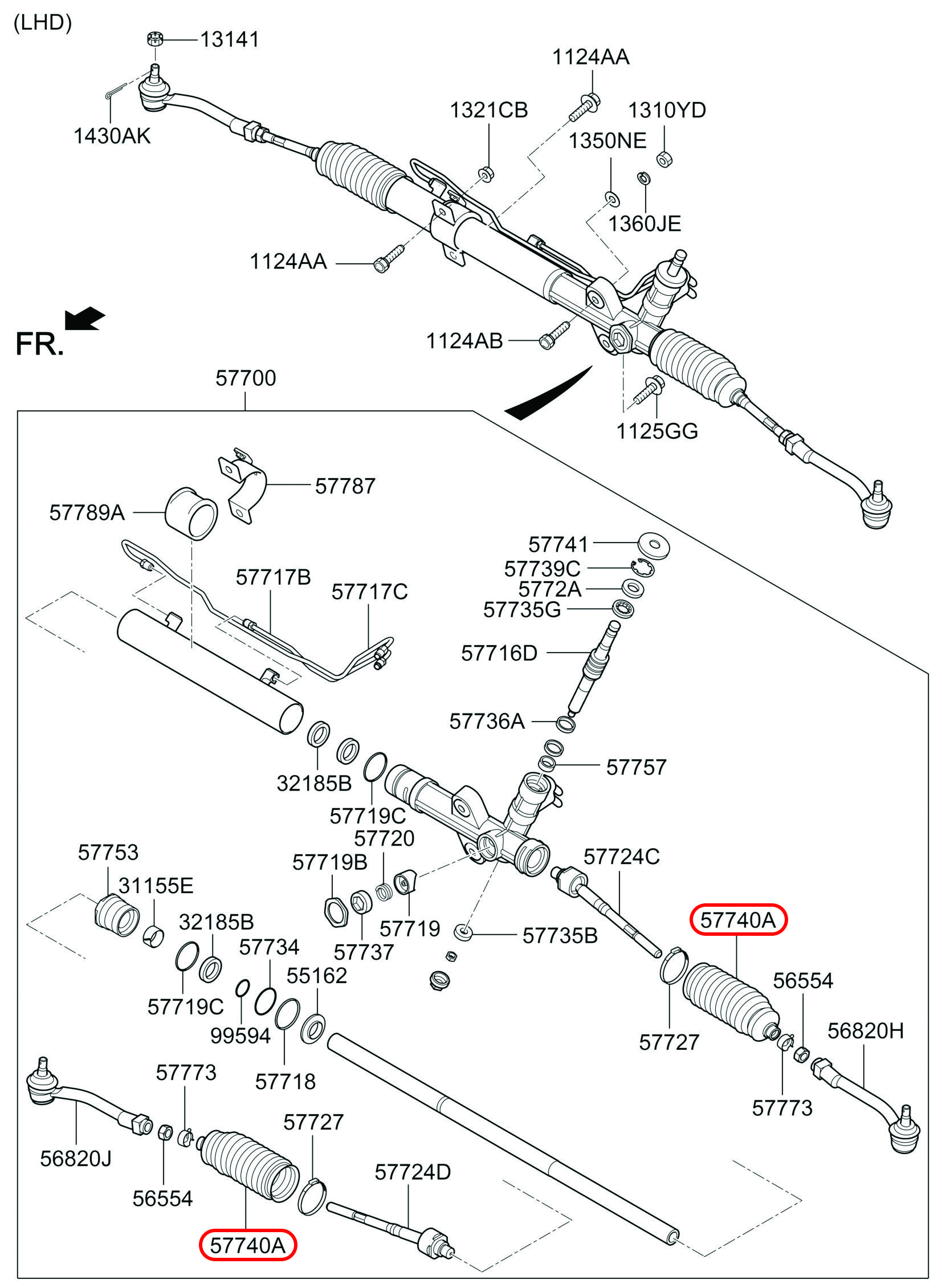 Chụp bụi thước lái chính hãng HYUNDAI, 577404H000, phụ tùng ô tô HYUNDAI, phụ tùng ô tô KIA, phụ tùng chính hãng HYUNDAI tại HCM, phụ tùng chính hãng KIA tại HCM