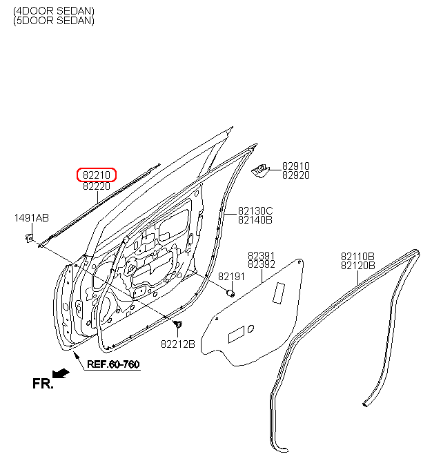 Nẹp chân kính ngoài KIA Rio 12-15 trước LH, 822101W001,chính hãng KIA HCM