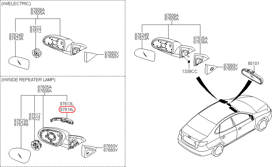 Xi nhan kính chiếu hậu HYUNDAI i30 09 RH, 876142L600, chính hãng HYUNDAI