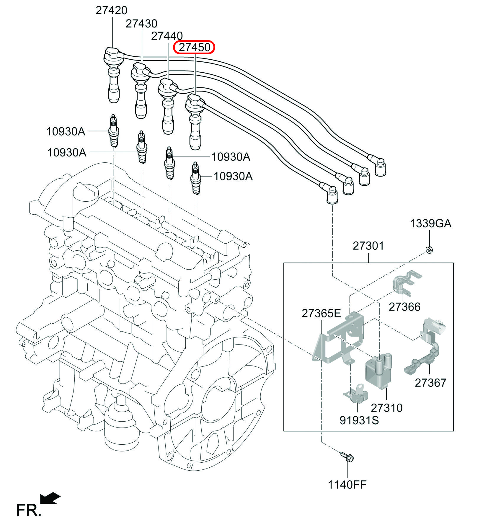 Dây cao áp chính hãng HYUNDAI, 2745003000, phụ tùng ô tô HYUNDAI, phụ tùng ô tô KIA, phụ tùng chính hãng HYUNDAI tại HCM, phụ tùng chính hãng KIA tại HCM