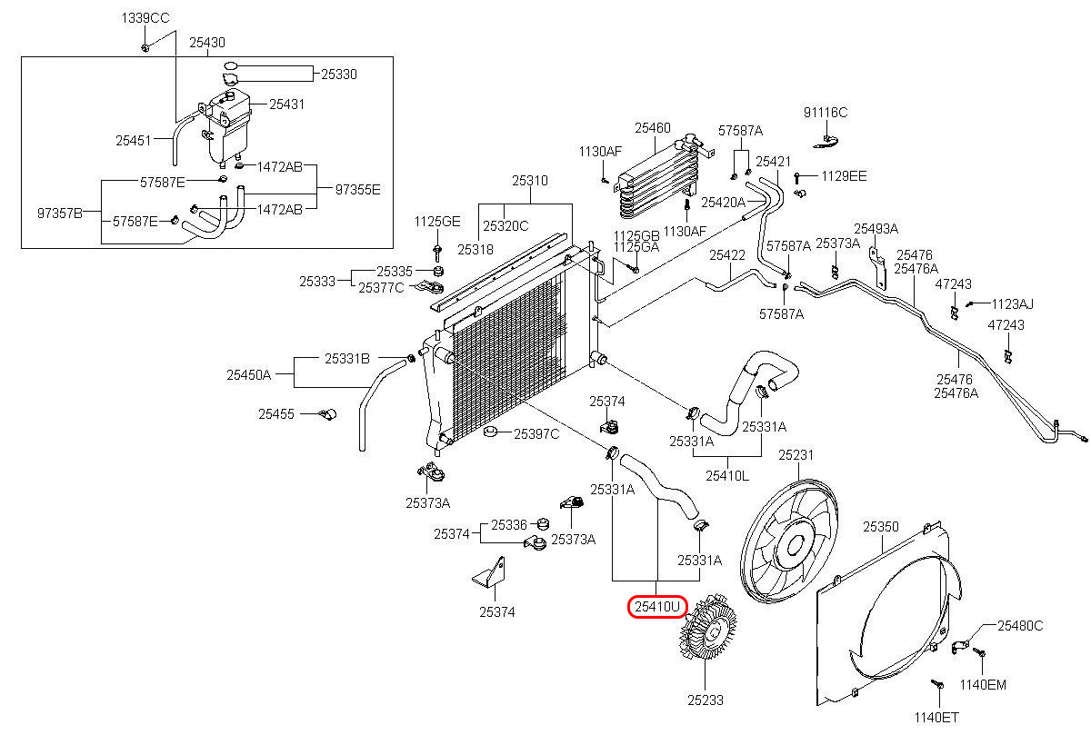 Ống két nước trên Starex 06, 254104A800, HYUNDAI HCM, KIA HCM, chính hãng HYUNDAI