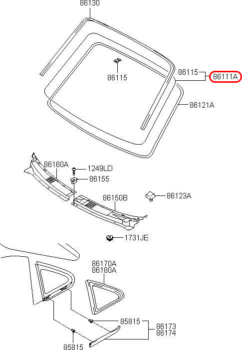 Kính chắn gió trước Libero 05 2.5 động cơ D4CB, 861104A101, 861104A501, HYUNDAI HCM, KIA HCM, chính hãng HYUNDAI