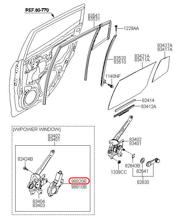 Mô tơ nâng kính sau chính hãng HYUNDAI RH, 988201C200, phụ tùng ô tô HYUNDAI, phụ tùng ô tô KIA, phụ tùng chính hãng HYUNDAI tại HCM, phụ tùng chính hãng KIA tại HCM