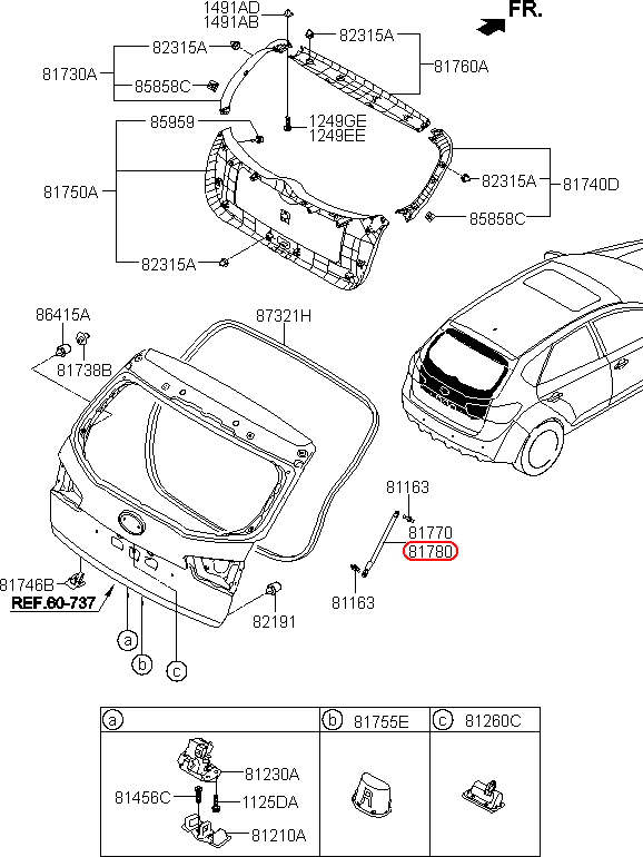 Ty cốp sau KIA Forte RH, 817801M010, chính hãng KIA HCM