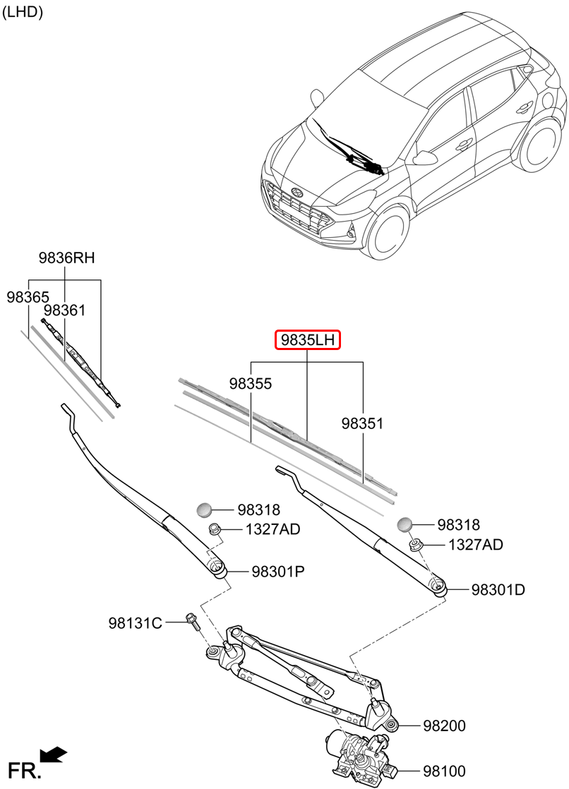 Thanh gạt mưa trước chính hãng HYUNDAI LH | 98350H5000 tại HCM