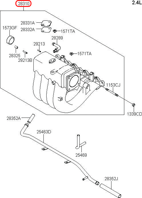 Cổ góp hút Starex 06, 2831038462, HYUNDAI HCM, KIA HCM, chính hãng HYUNDAI