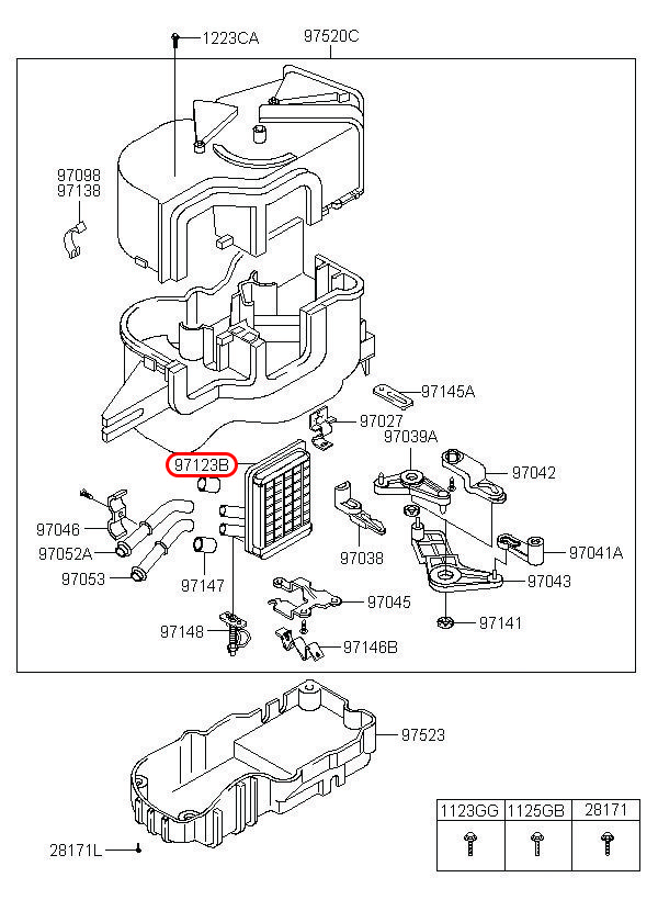 Dàn sưởi Starex 06, 970444A010, HYUNDAI HCM, KIA HCM, chính hãng HYUNDAI