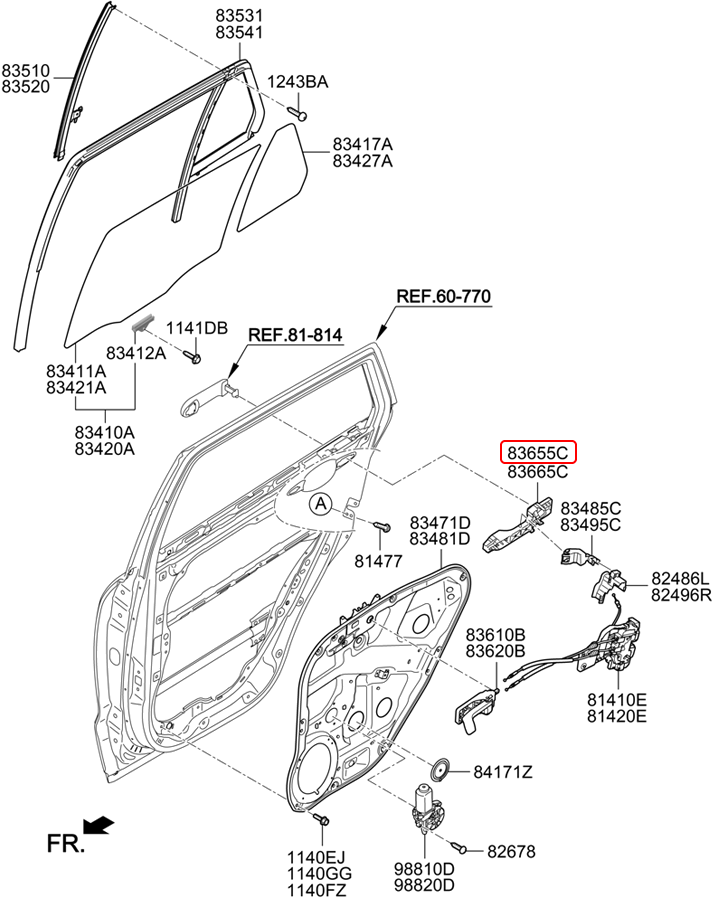 Đế tay cửa chính hãng HYUNDAI sau LH | 836552B000 tại HCM