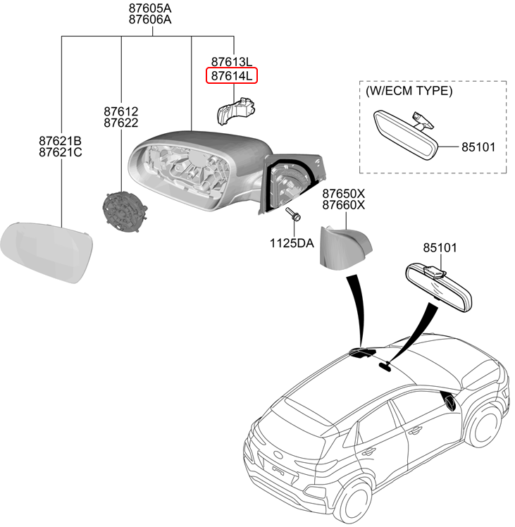 Xi nhan kính chiếu hậu chính hãng HYUNDAI RH | 87624J9000 tại HCM