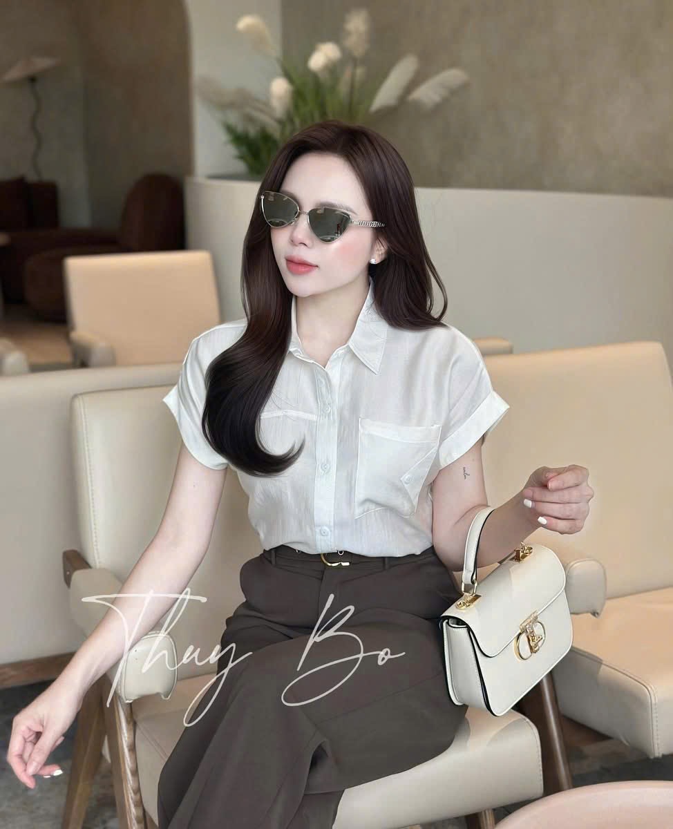 ÁO SƠ MI GU TAY LẬT TRẮNG HỒNG
