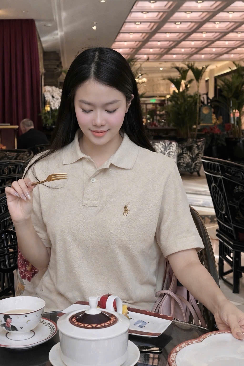 Hàng nhà máy - ÁO POLO THÊU NGỰA MÀU BE TRÀ SỮA XUẤT DƯ