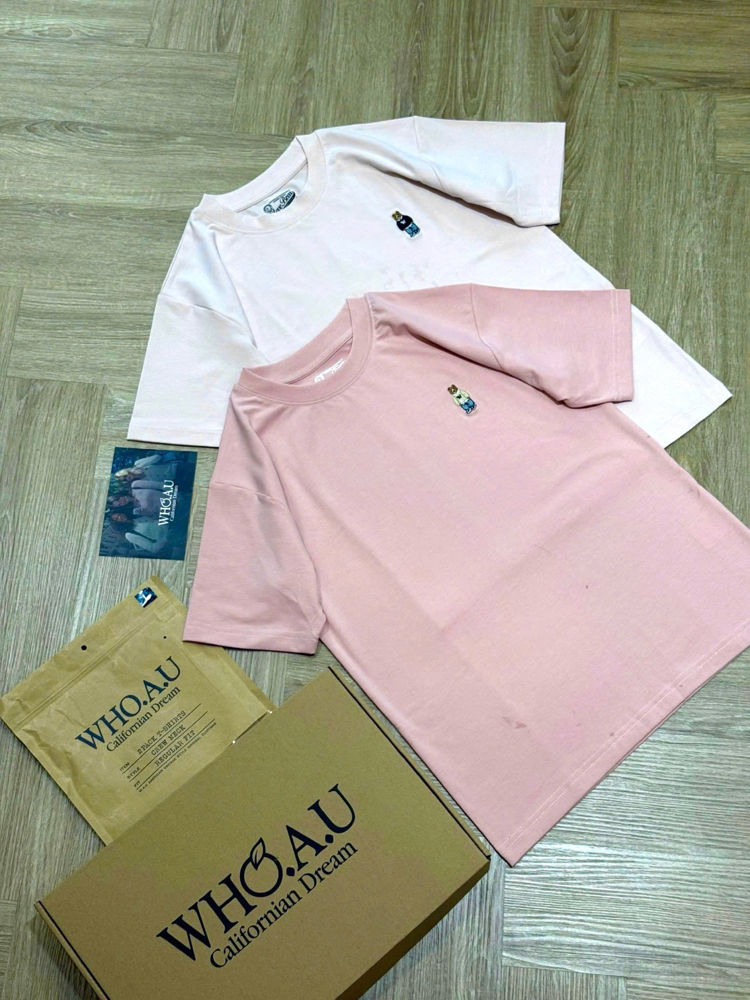Hàng nhà máy - SET 2 ÁO CỘC GẤU WHOU MÀU HỒNG XUẤT DƯ