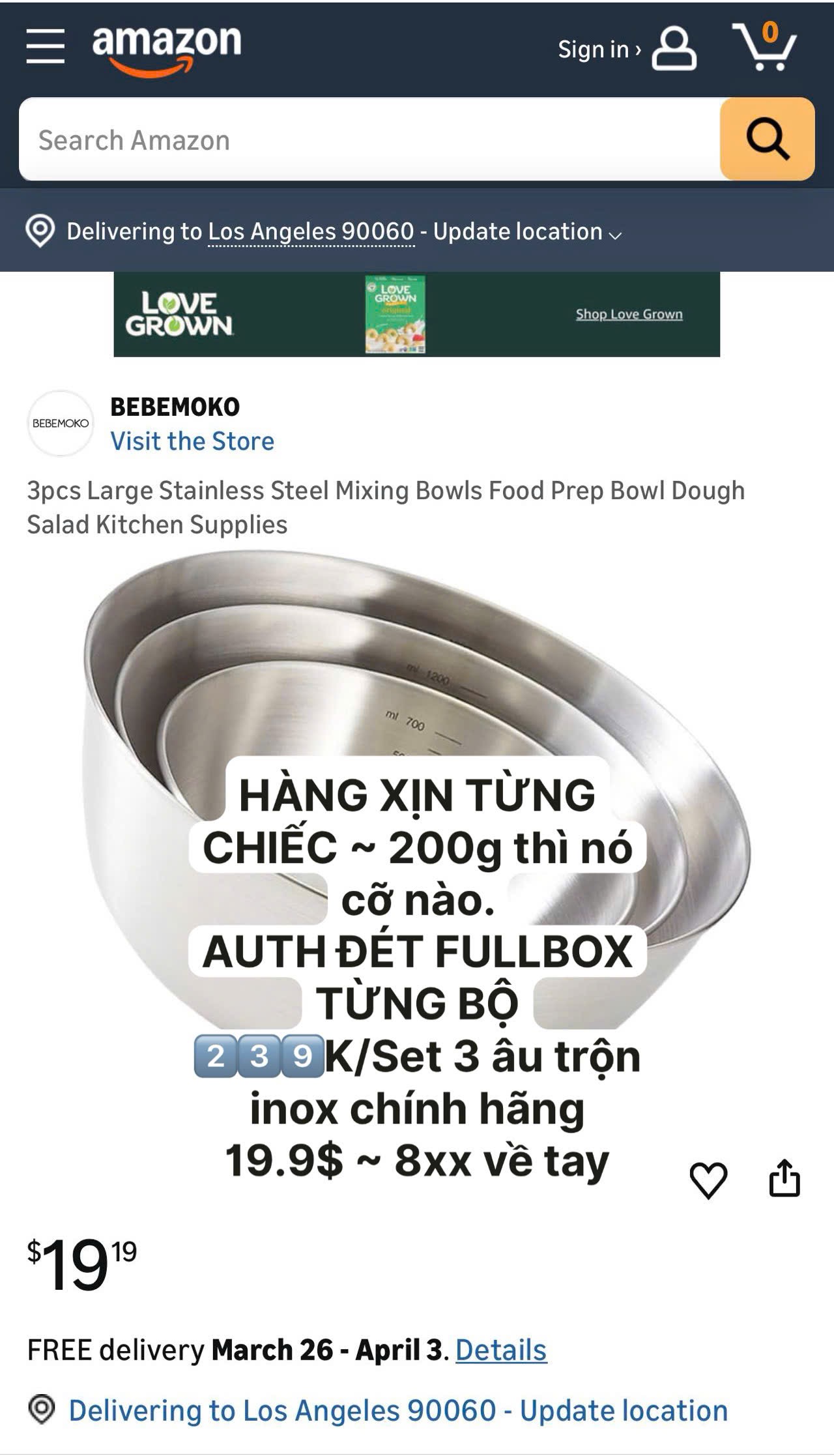 Hàng tuồn auth - SET 3 ÂU INOX XUẤT MỸ AUTH XỊN