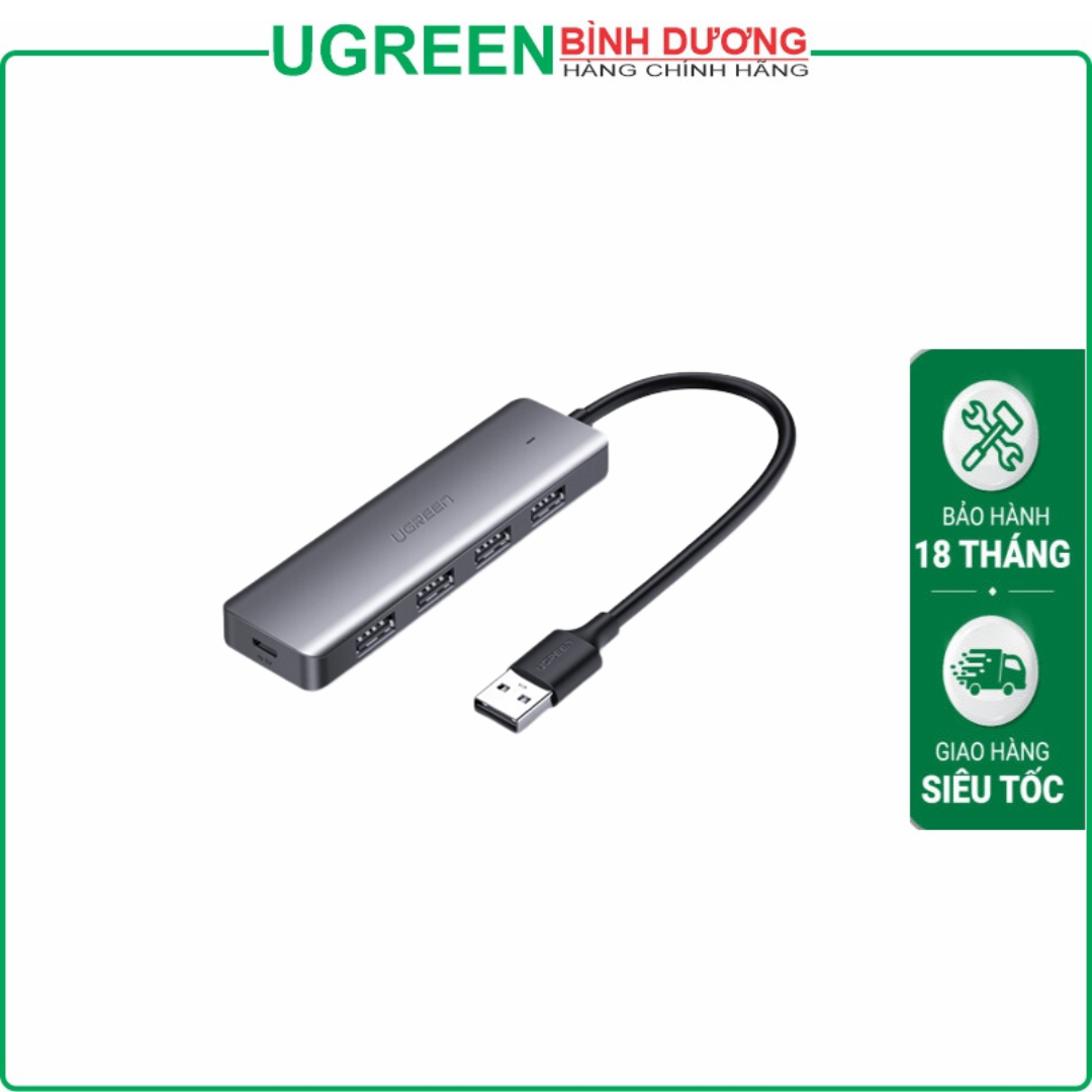 Bộ chia Hub USB 1 ra 4 Cổng USB 3.0 dài 15Cm Hỗ trợ cổng nguồn phụ USB-C Ugreen (50985)