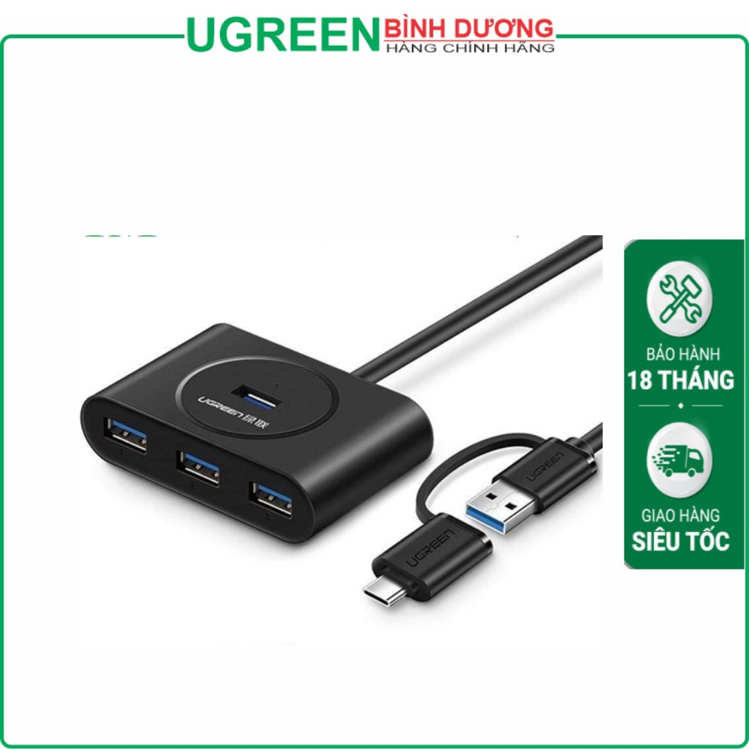 Bộ chia USB Type-C ra 4 cổng USB 3.0 dài 1M Ugreen 40850 chính hãng