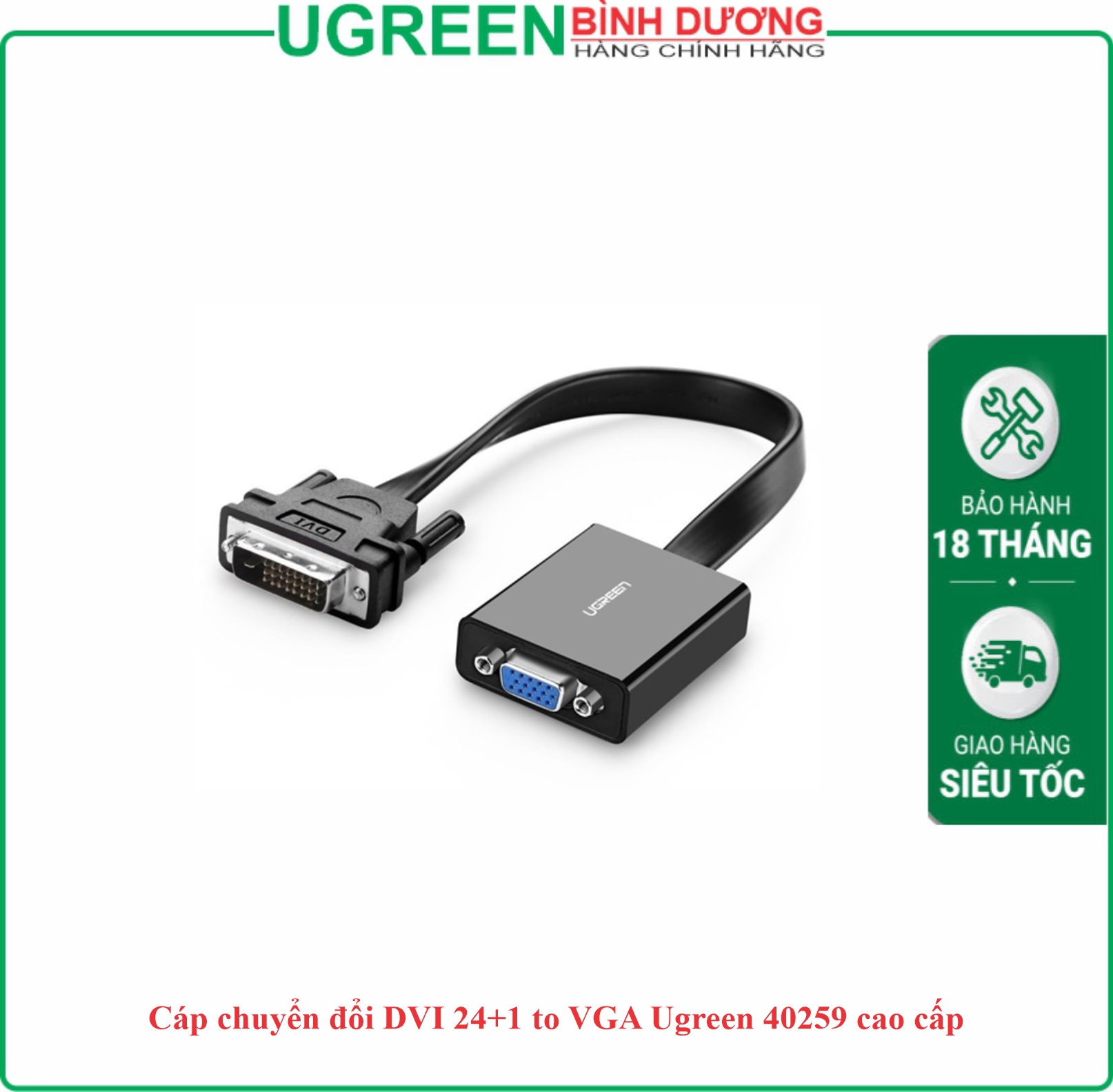 Bộ chuyển đổi DVI-D sang VGA active từ máy tính nối ra máy chiếu/màn hình Ugreen (40259)