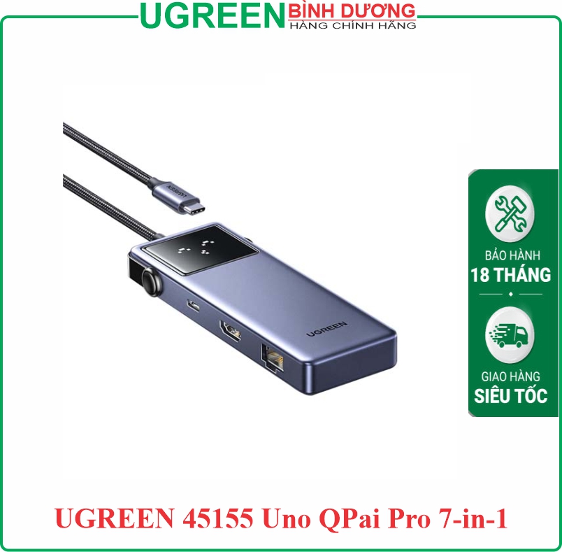 Hub chuyển đổi Type-C To HDMI + Lan 1Gb + USB 3.0 + Type-C + PD 100W (7-in-1) 4K/60Hz Ugreen (45155)