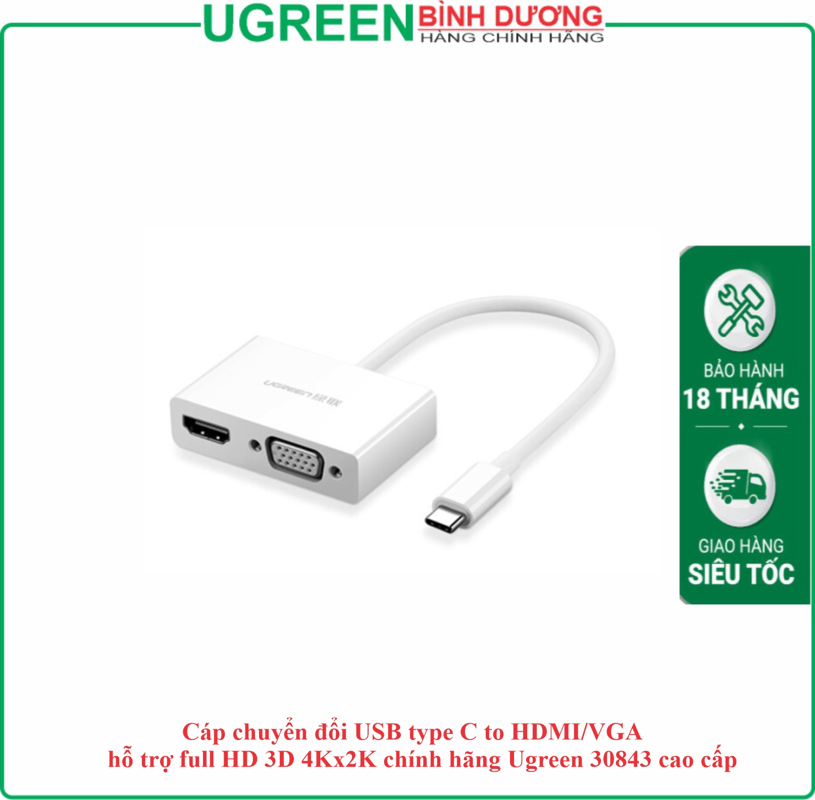 Bộ chuyển đổi Type-C sang HDMI + VGA Ugreen (30843)