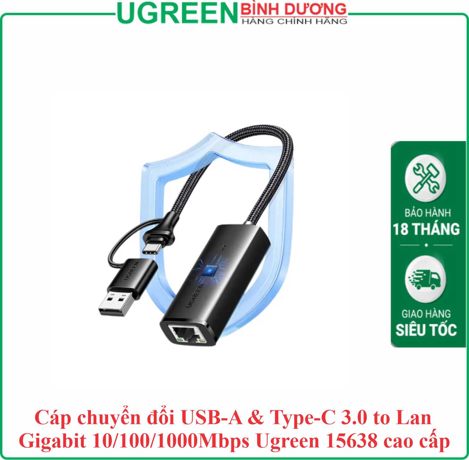 Đầu chuyển đổi USB To Lan Và Type-c To Lan 1Gb Ugreen (15638)