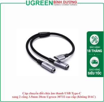 Bộ chuyển đổi Type-C sang 2 cổng Audio 3.5mm (tai nghe và mic) dài 20cm Ugreen (30732)