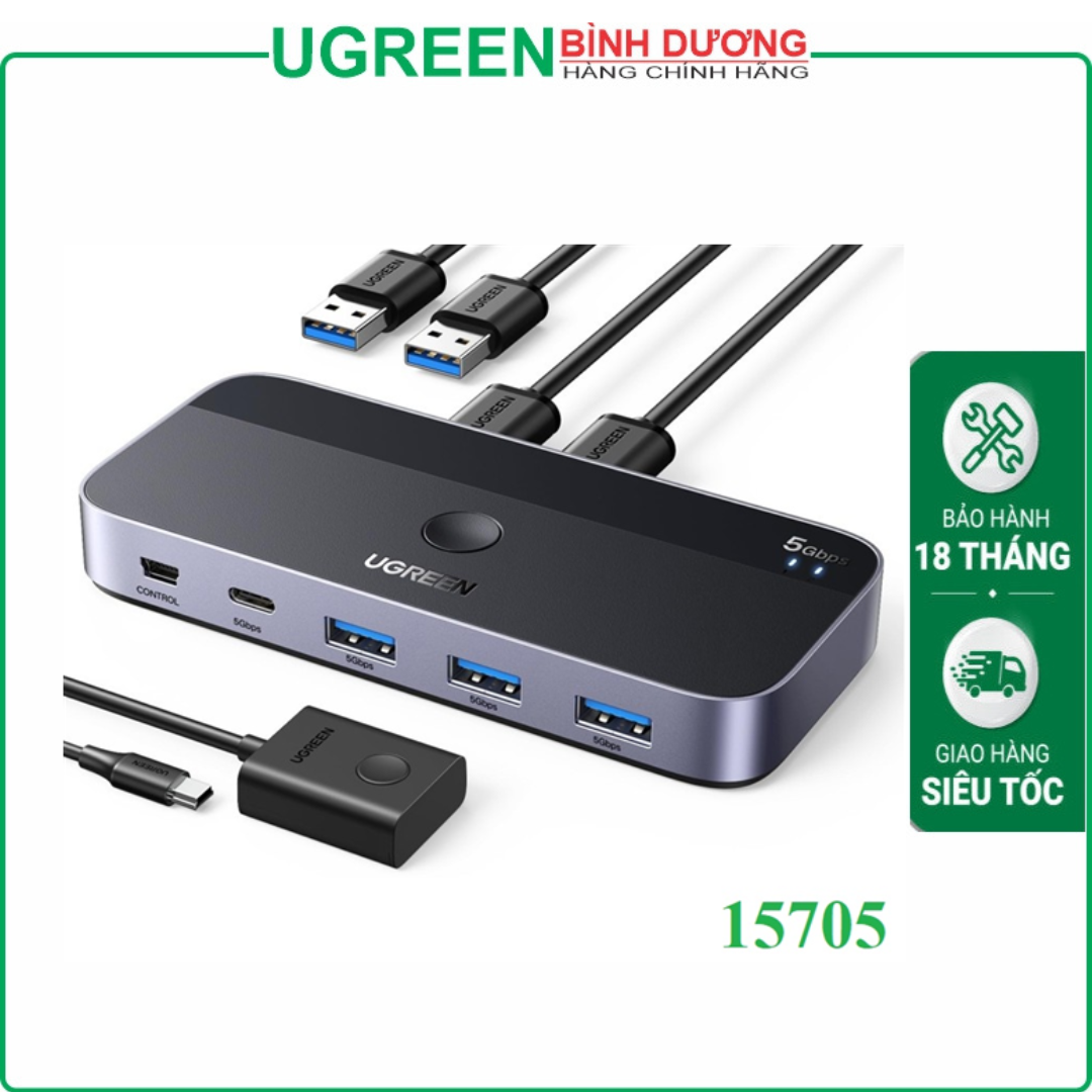 Bộ chuyển mạch USB 3.0 cho 2 máy tính với 4 thiết bị tốc độ 5Gbps Ugreen 15705 cao cấp