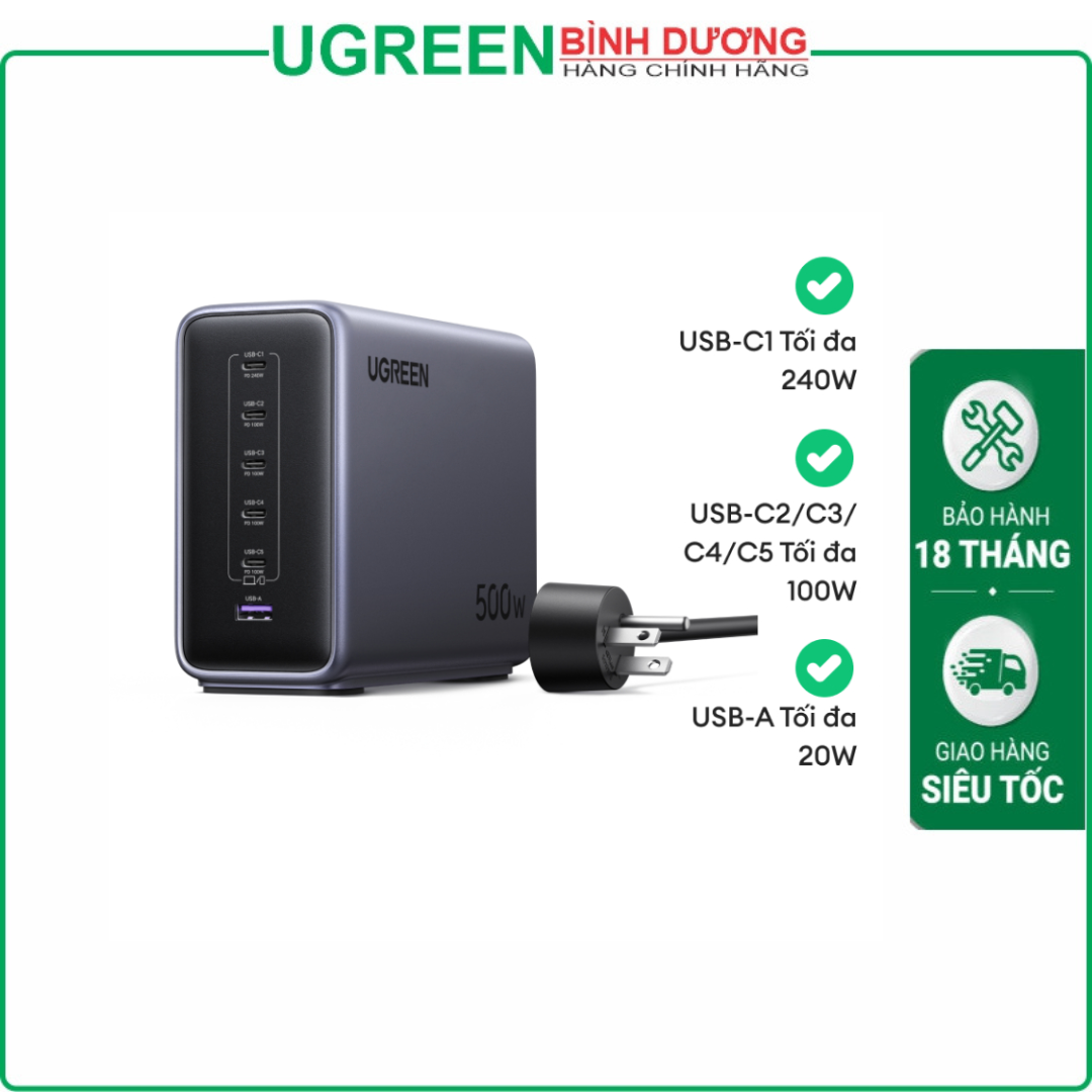 Bộ củ sạc nhanh Ugreen 500W | 5 USB-C + 1 USB-A | Sạc nhanh tối đa 240W PD3.1 | Bảo hành 18 tháng 1 đổi 1 X759 55549B