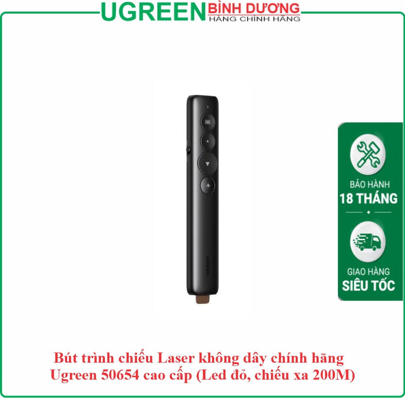 Bút trình chiếu không dây 2.4Ghz Led đỏ màu đen Ugreen (50654)