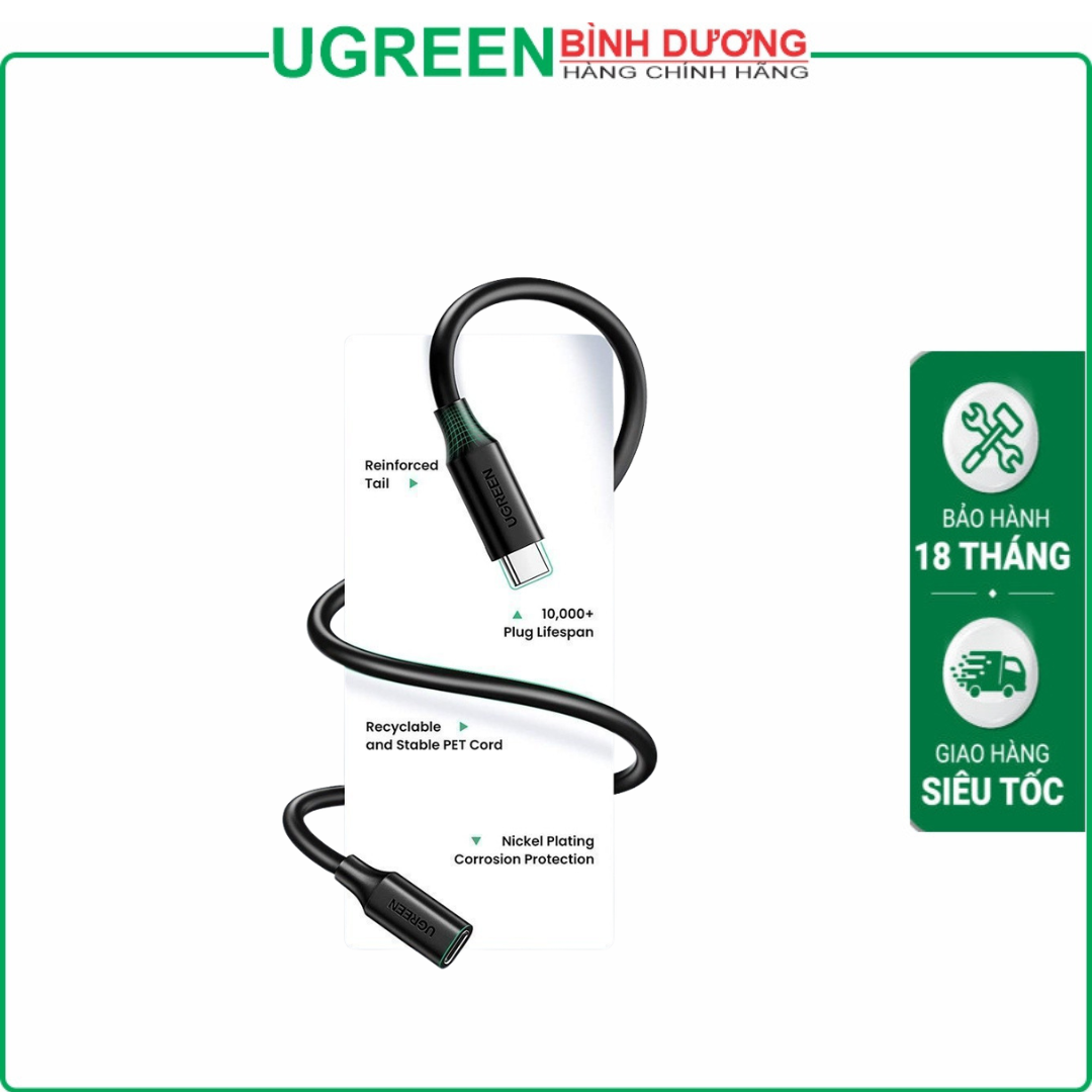 CAP TYPE C NOI DÀI UGREEN 10387 ( 1M ) ( TYPE C TO TYPE C ĐẦU CÁI )