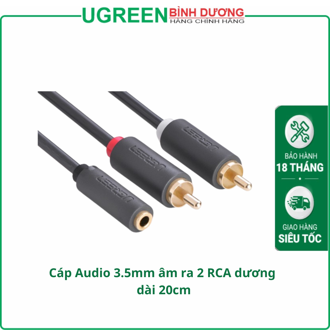 Cáp âm thanh 3.5 to RCA Ugreen 10561 AV102 (đầu mạ vàng, 25CM female to Male)