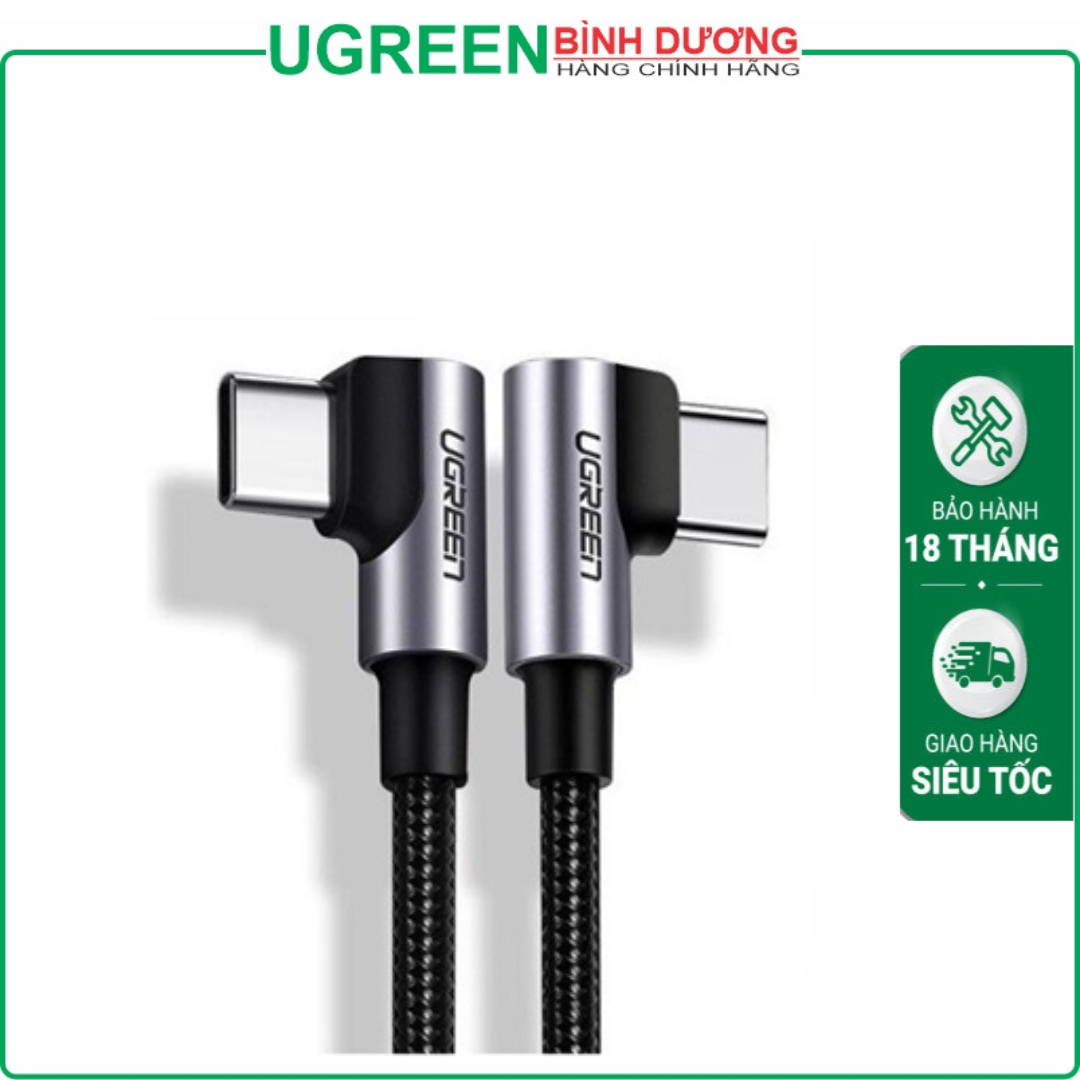 Cáp 2 đầu L bẻ 90 độ Type-c To Type-c dài 1m (Sạc nhanh 100W+Truyền dữ liệu/Ko xuất hình) màu đen Ugreen (70696)