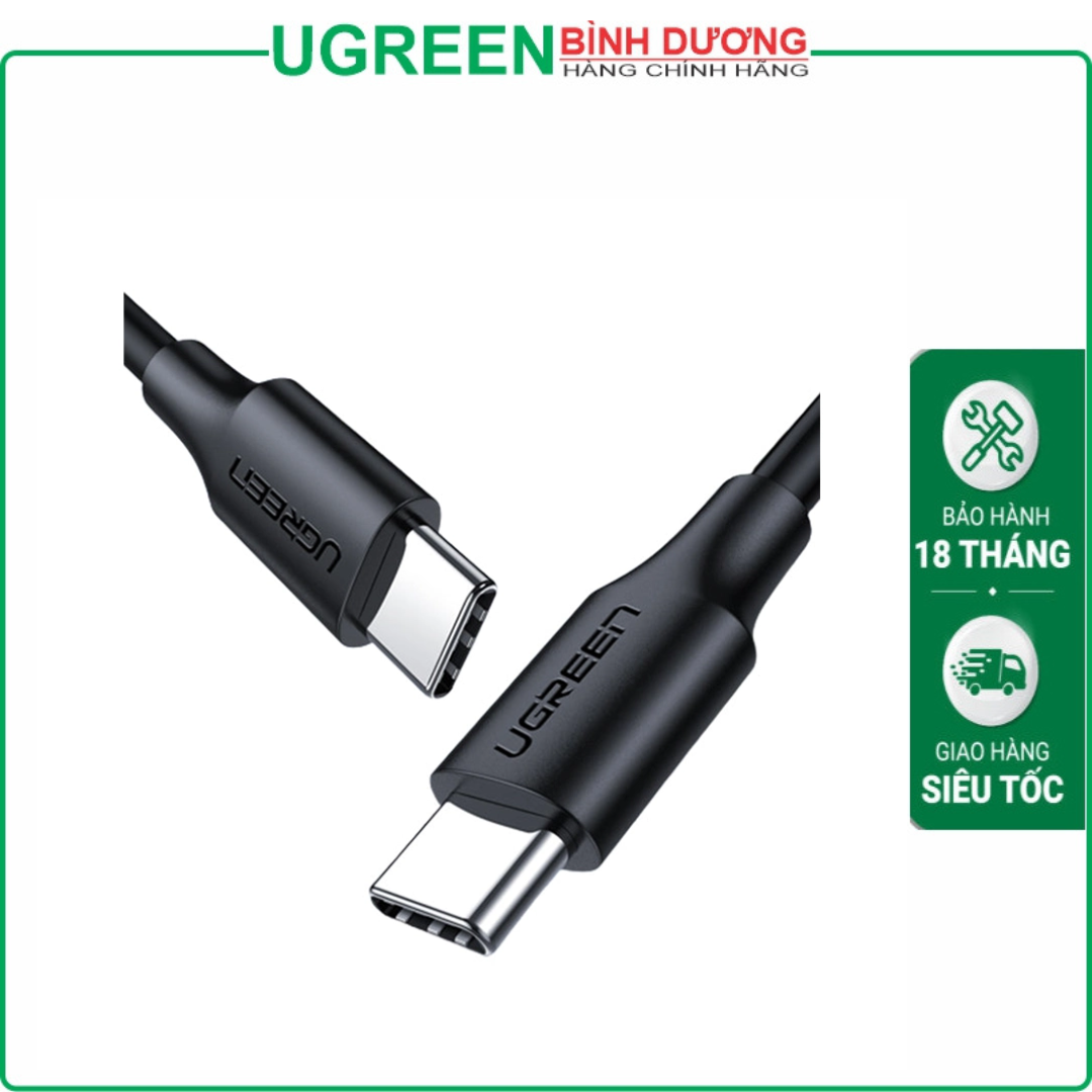 Cáp 2 đầu thẳng Type-c To Type-c dài 0.5m (Sạc nhanh 60W+Truyền dữ liệu/Ko xuất hình) màu đen Ugreen (50996)
