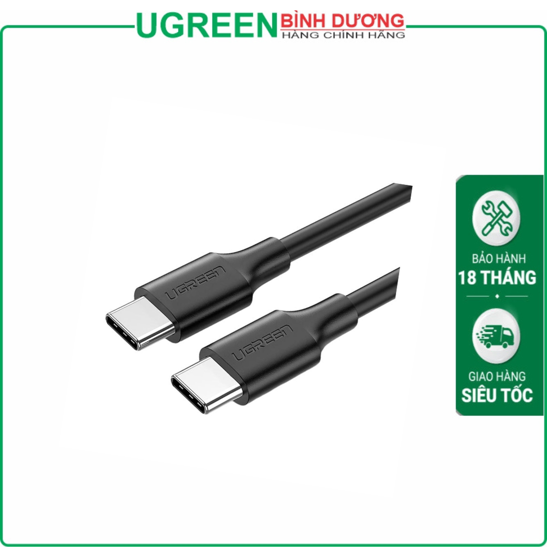 Cáp 2 đầu thẳng Type-c To Type-c dài 1.5m (Sạc nhanh 60W+Truyền dữ liệu/Ko xuất hình) màu đen Ugreen (50998)