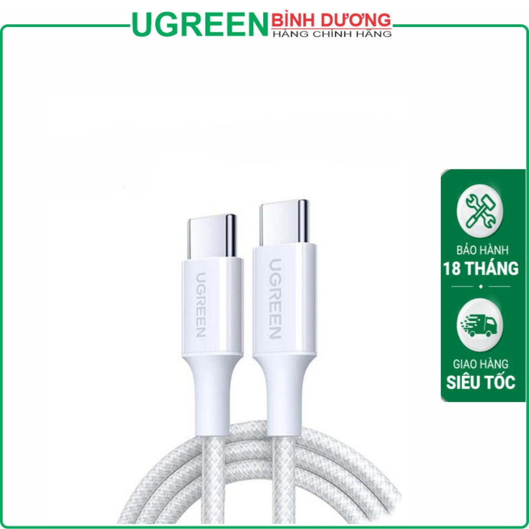 Cáp 2 đầu thẳng Type-c To Type-c dài 1m (Sạc nhanh 100W+Truyền dữ liệu/Ko xuất hình) màu trắng Ugreen (35220)
