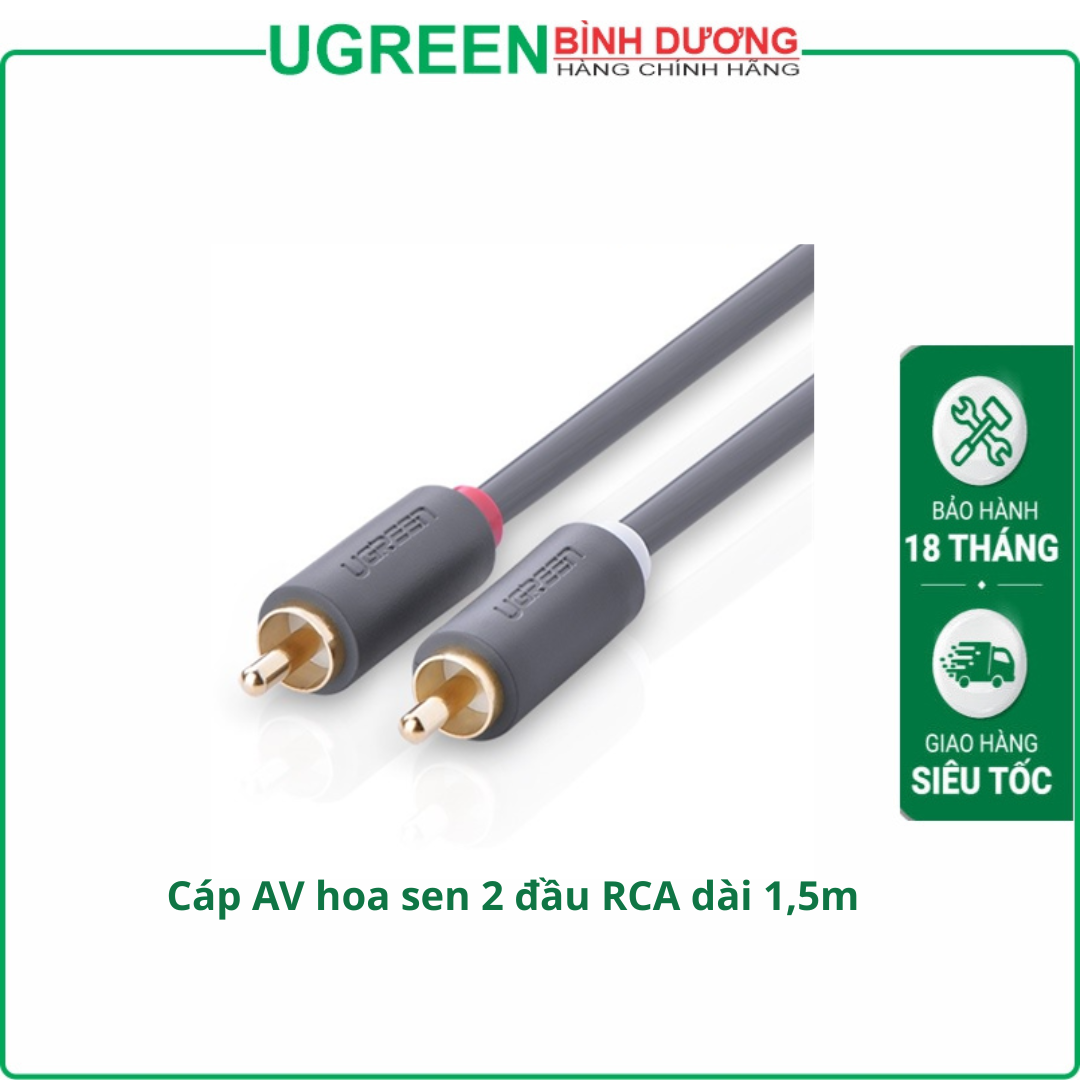Cáp AV hoa sen 2 đầu RCA dài 1,5m chính hãng Ugreen 10517 Cao cấp