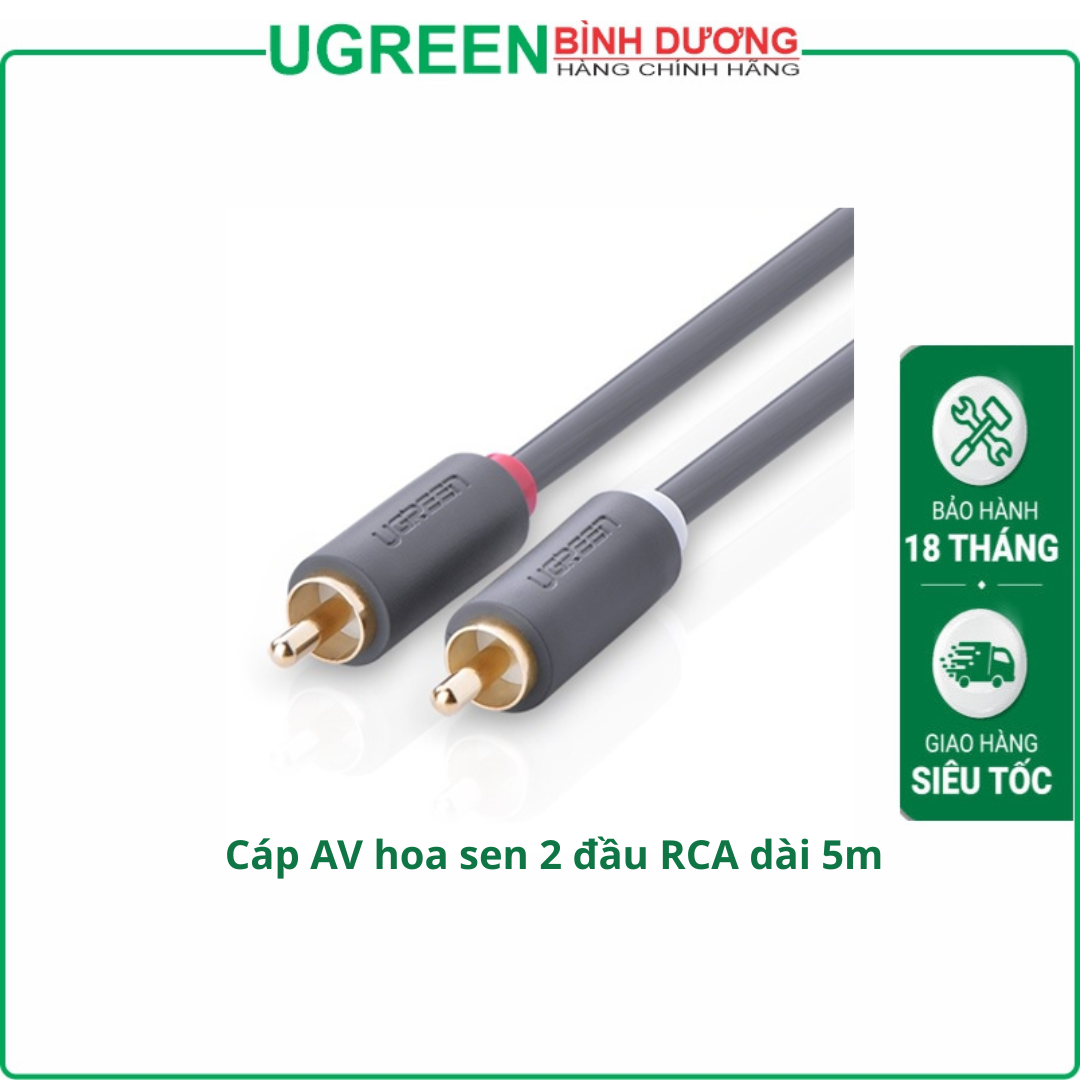 Cáp AV hoa sen 2 đầu RCA dài 5m chính hãng Ugreen 10520 Cao cấp