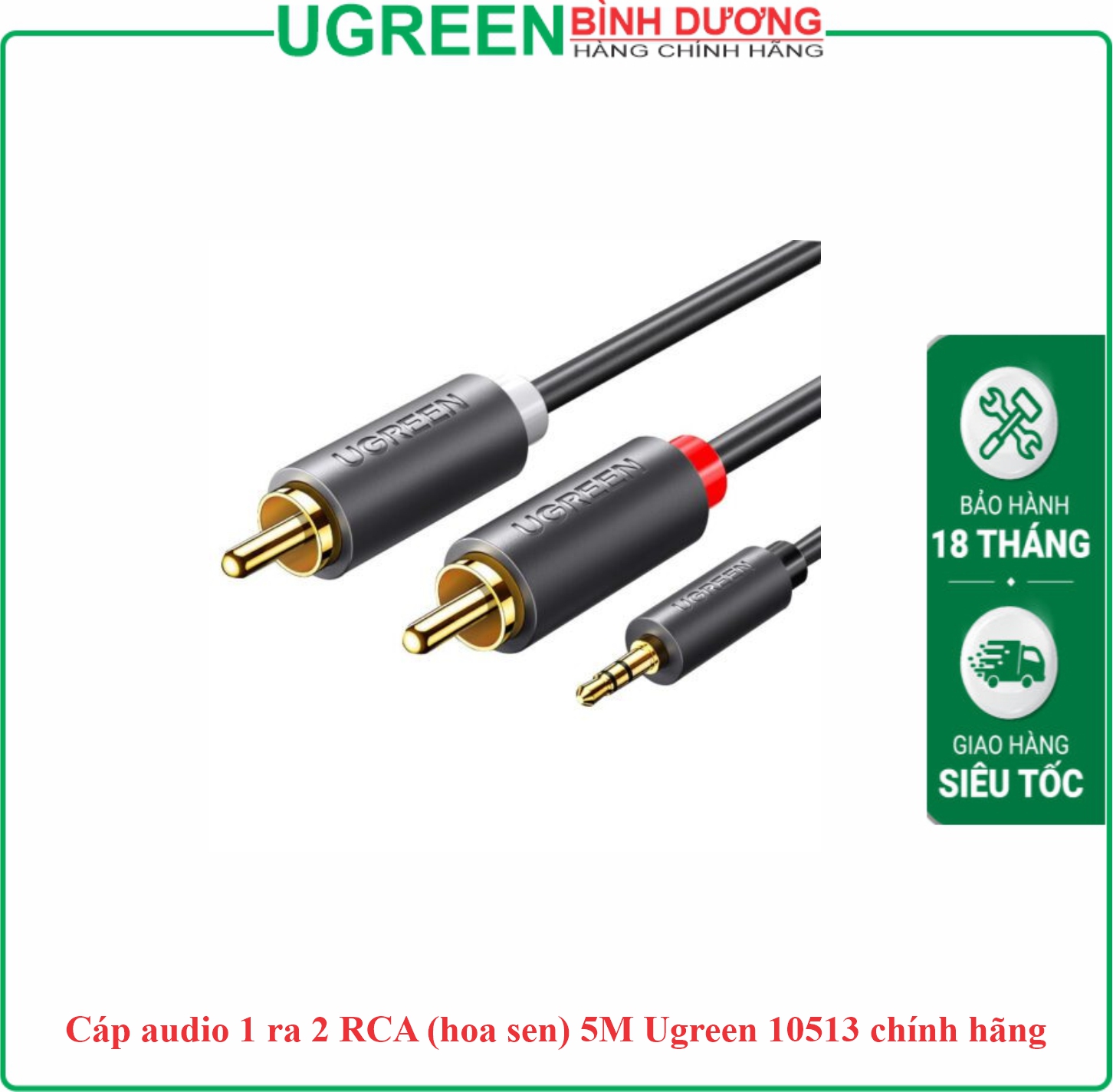 Cáp Audio 3.5 ra 2 bông sen 2RCA dài 5M Ugreen (10513)
