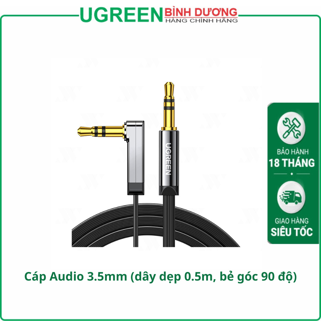 Cáp Audio 3.5mm Ugreen 10596 (dây dẹp 0.5m, bẻ góc 90 độ)