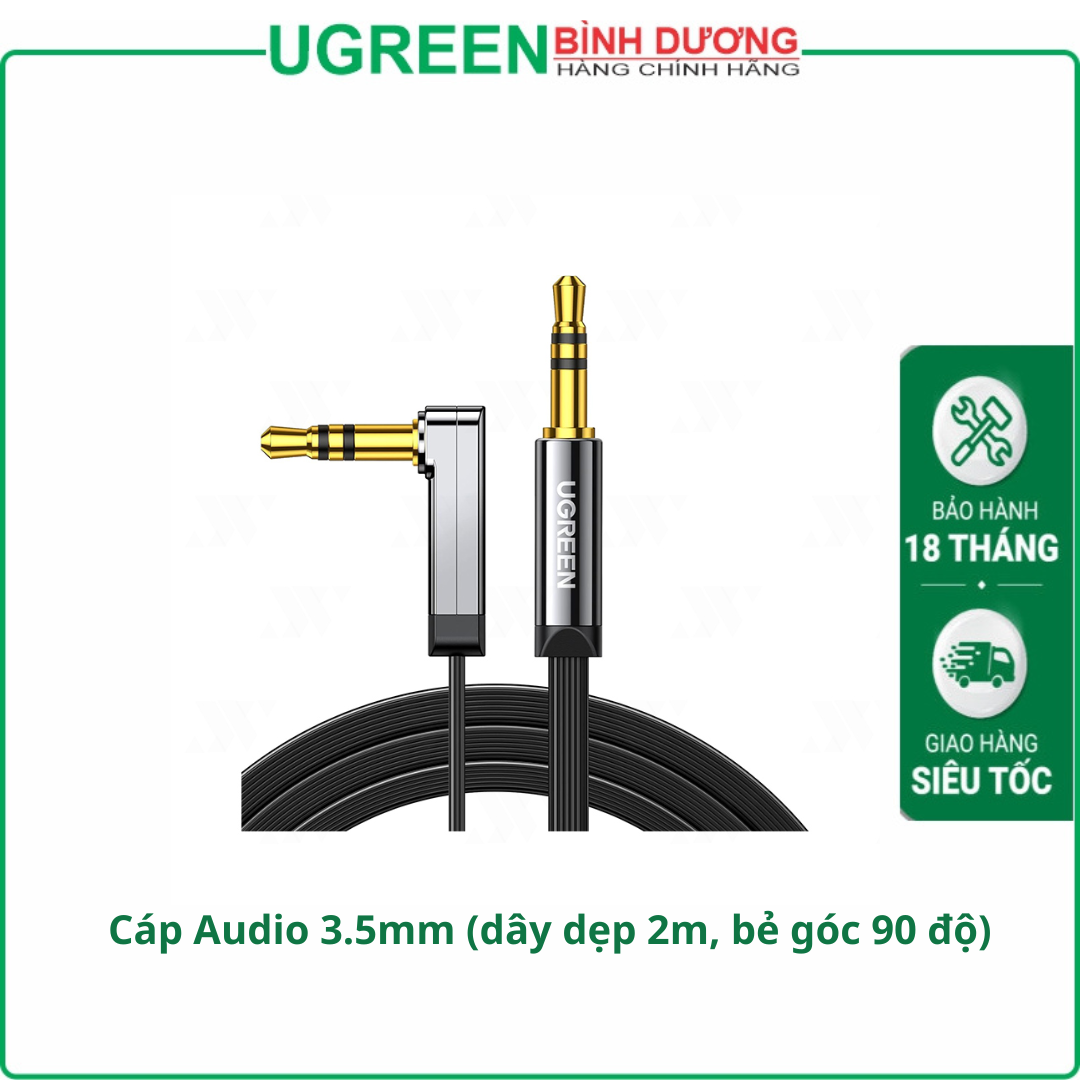 Cáp Audio 3.5mm Ugreen 10599 (dây dẹp 2m, bẻ góc 90 độ)