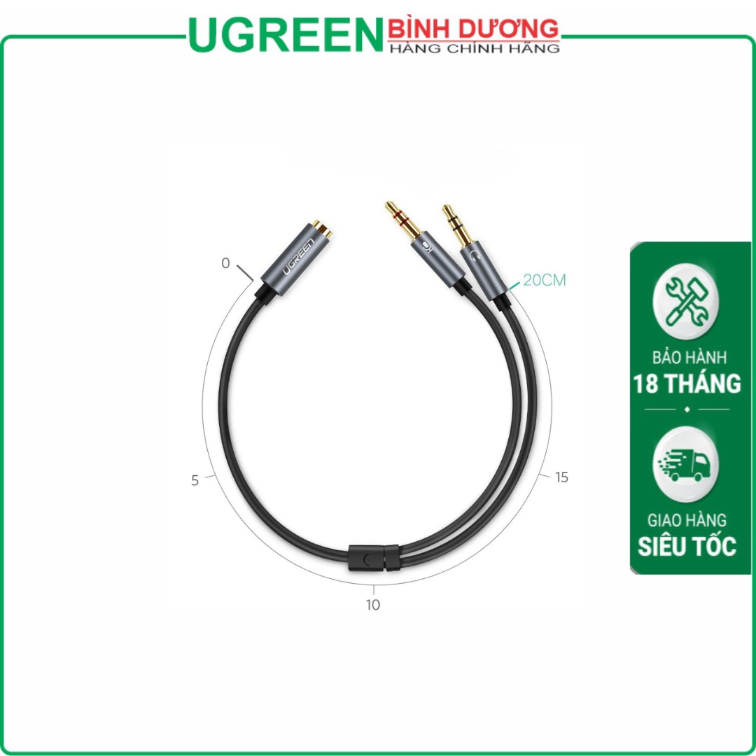 Cáp Audio 3,5mm âm ra 2 đầu 3,5mm 1 Mic 1 loa chính hãng Ugreen 20899 mạ vàng cao cấp