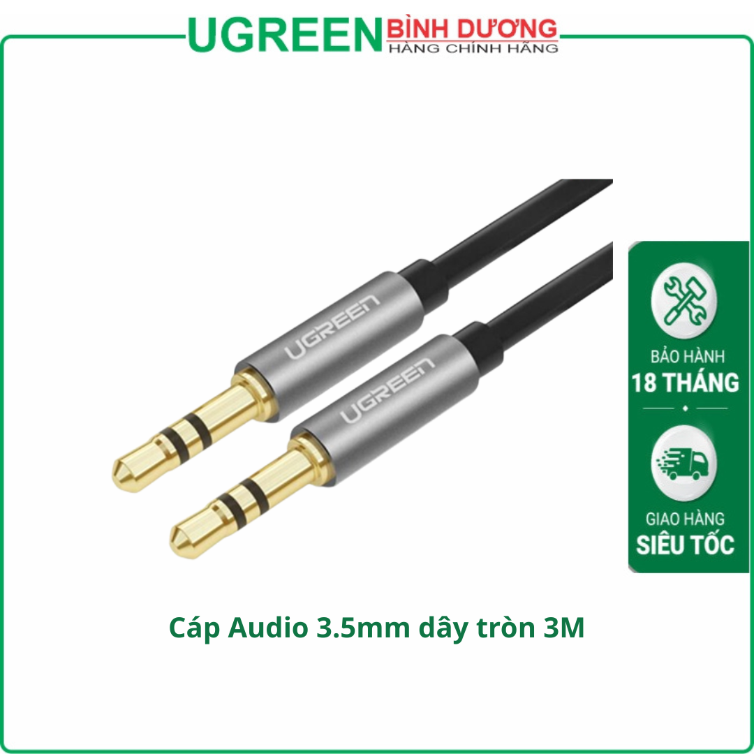 Cáp Audio 3.5mm dây tròn 3M Chính hãng Ugreen 10736 mạ vàng 24K
