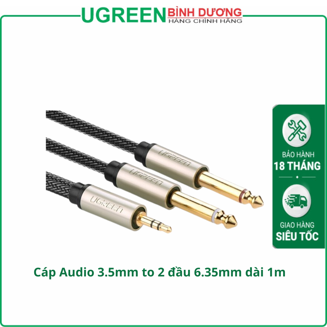 Cáp Audio 3.5mm to 2 đầu 6.35mm dài 1m Ugreen 10613 mạ vàng cao cấp