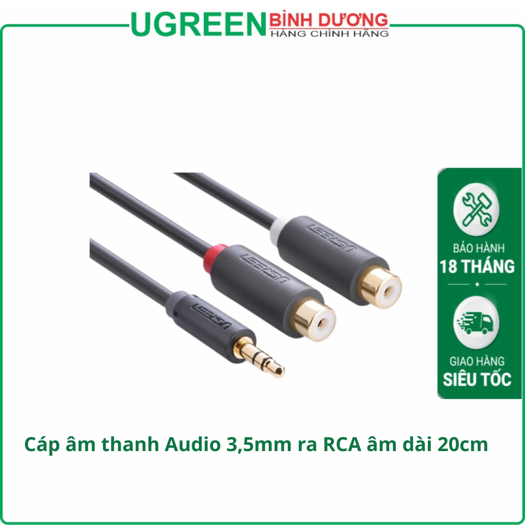 Cáp Audio Ugreen 10547 3.5mm sang 2 RCA Âm ( Dài 20cm)