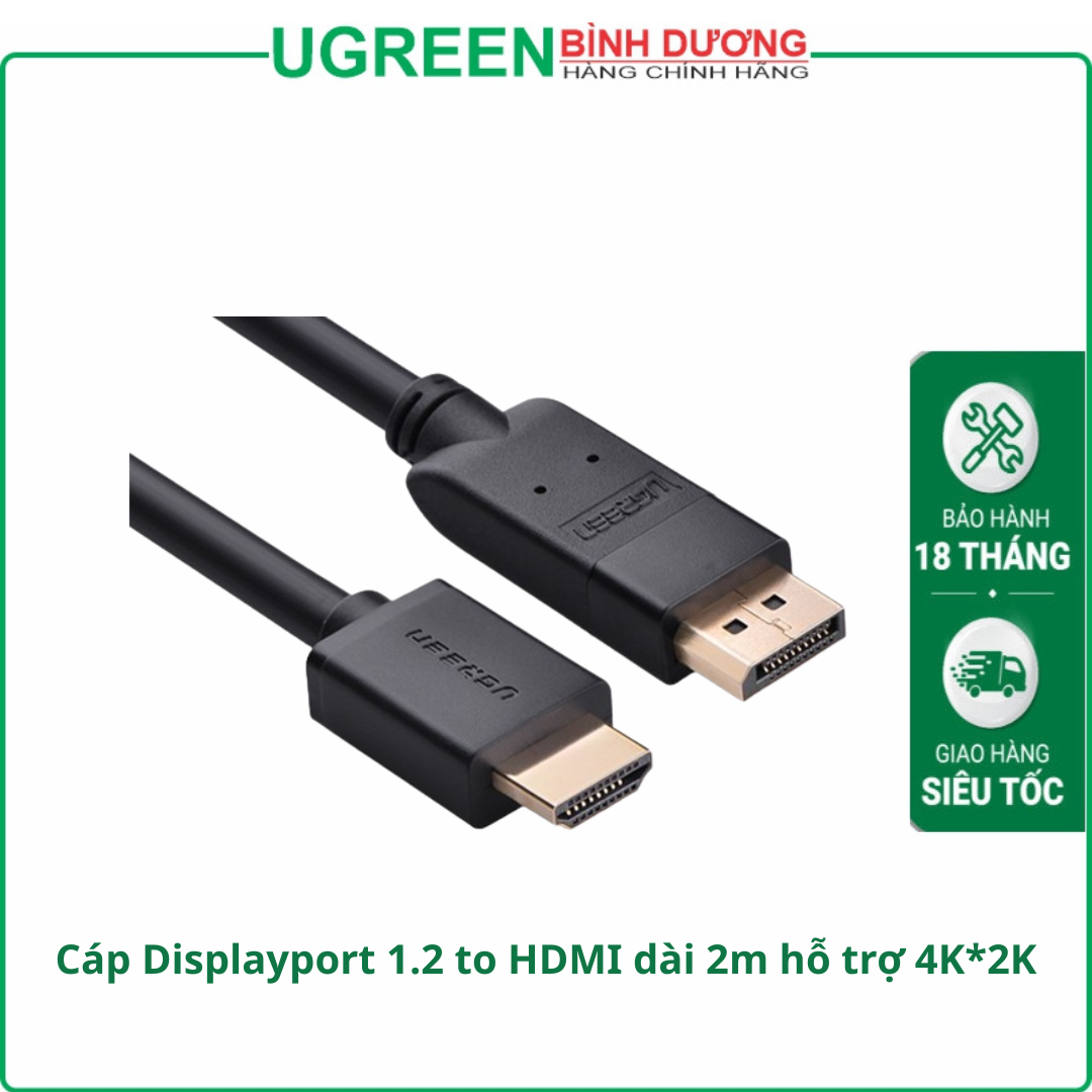 Cáp Displayport 1.2 to HDMI dài 2m hỗ trợ 4K*2K Ugreen 10202 cao cấp