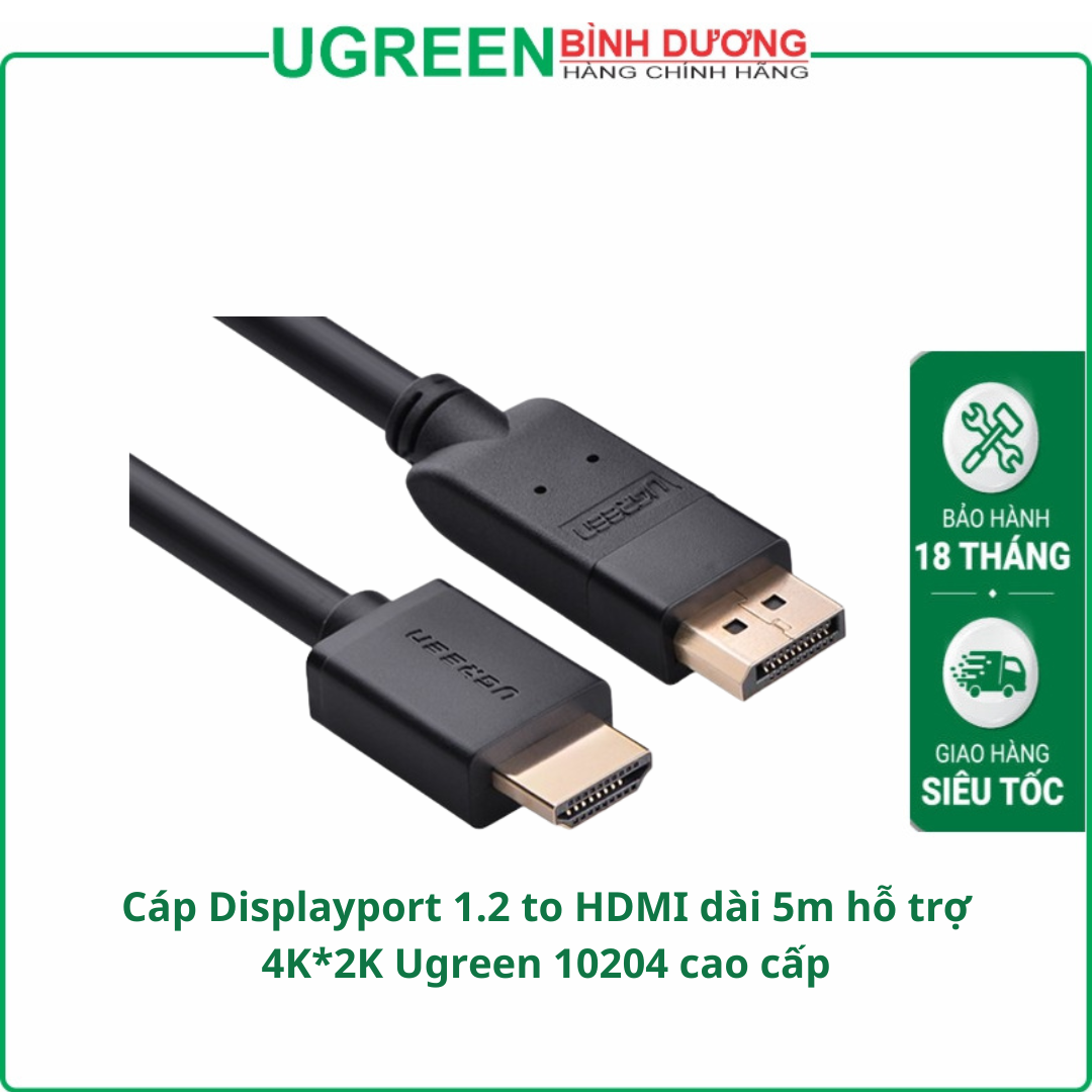 Cáp Displayport 1.2 to HDMI dài 5m hỗ trợ 4K*2K Ugreen 10204 cao cấp