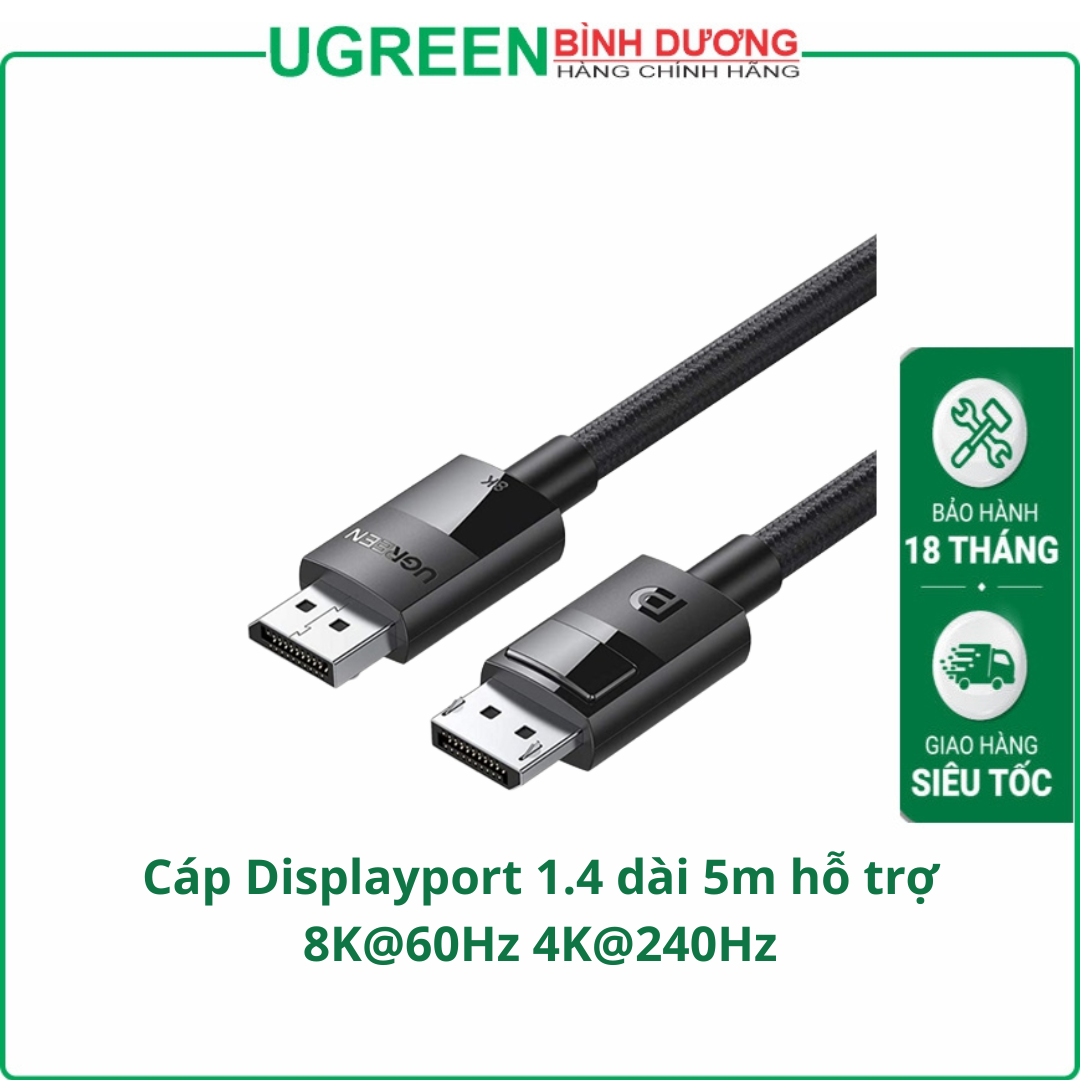 Cáp Displayport 1.4 Ugreen 80394 (dài 5m, hỗ trợ độ phân giải 8K)