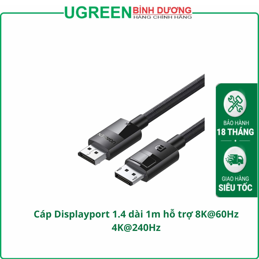 Cáp Displayport 1.4 dài 1m hỗ trợ 8K@60Hz 4K@240Hz chính hãng Ugreen 80390 cao cấp
