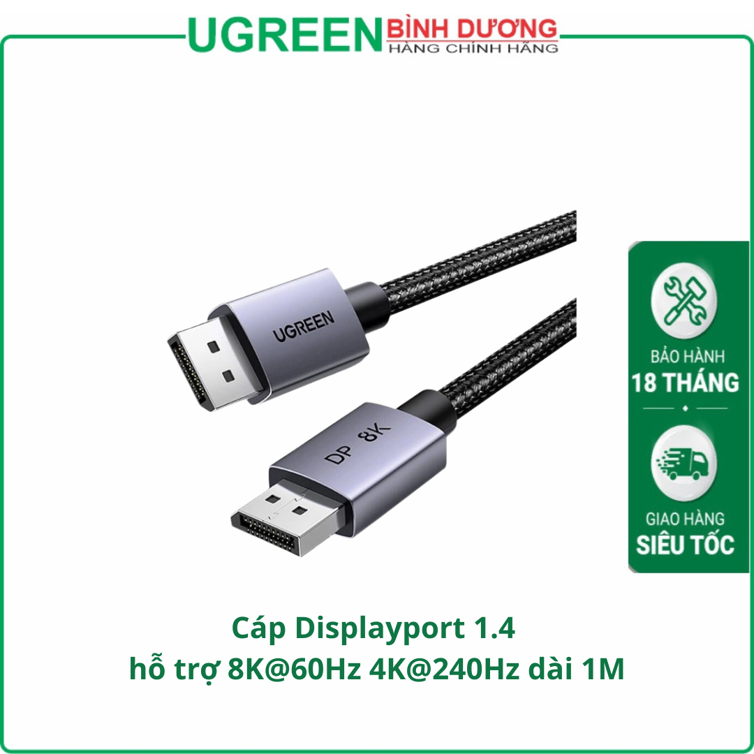 Cáp Displayport 1.4 hỗ trợ 8K@60Hz 4K@240Hz dài 1M Ugreen 25903 cao cấp