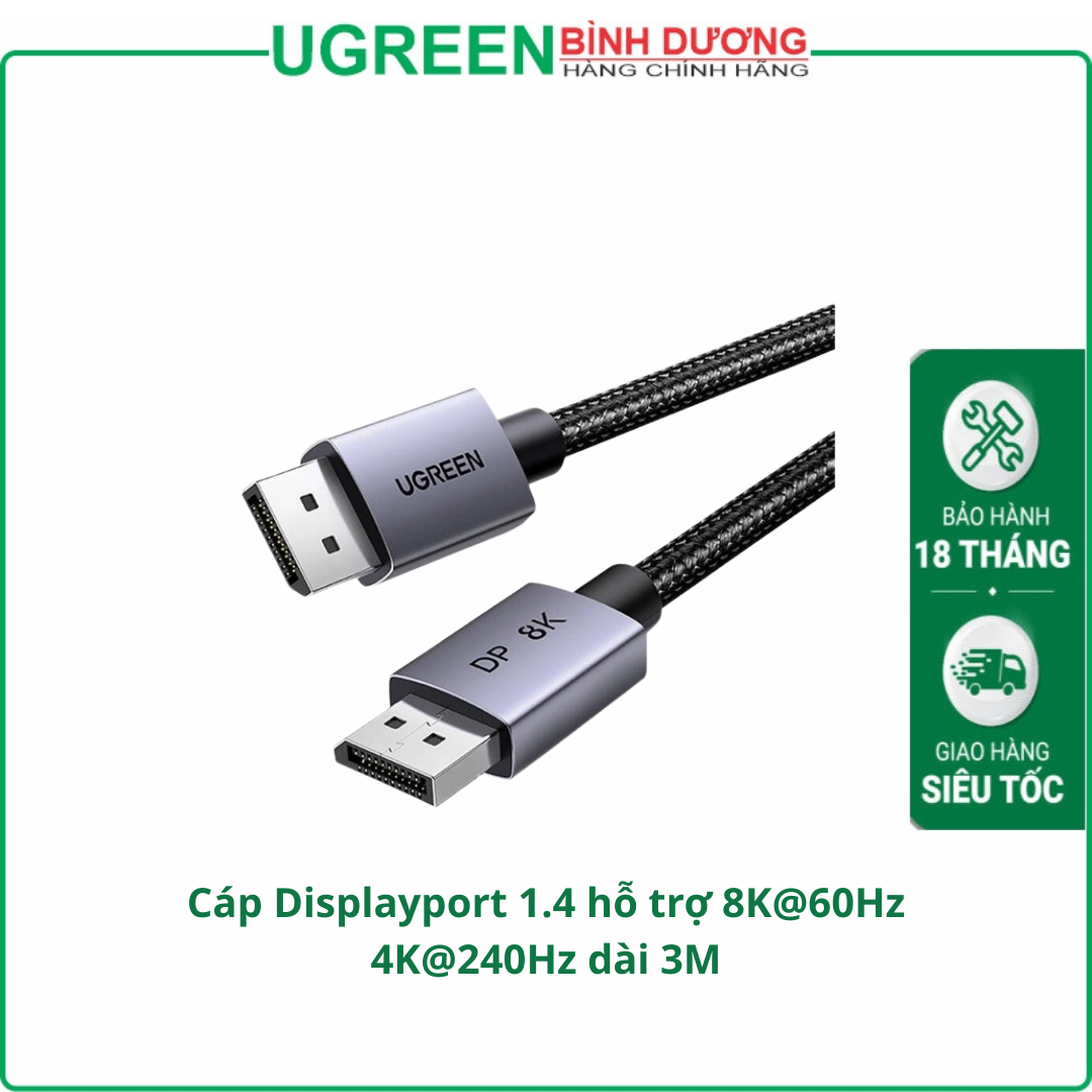 Cáp Displayport 1.4 hỗ trợ 8K@60Hz 4K@240Hz dài 3M Ugreen 25906 cao cấp