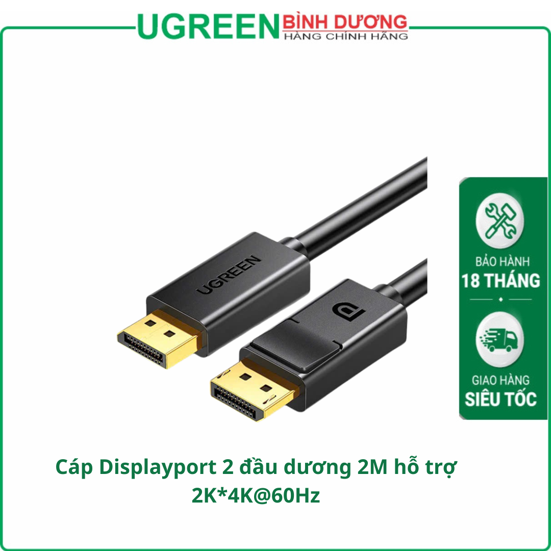 Cáp Displayport sang Displayport dài 2m hỗ trợ 2K*4K@60Hz 28AWG Ugreen 10211 cao cấp