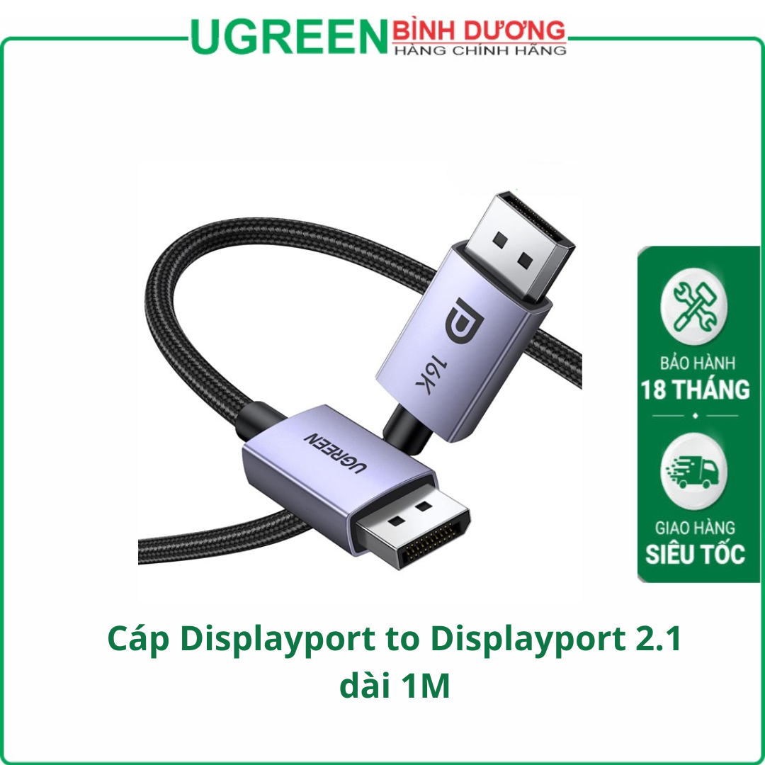Cáp Displayport to Displayport 2.1 dài 1M độ phân giải 16K@60Hz HDR Ugreen 15383 cao cấp